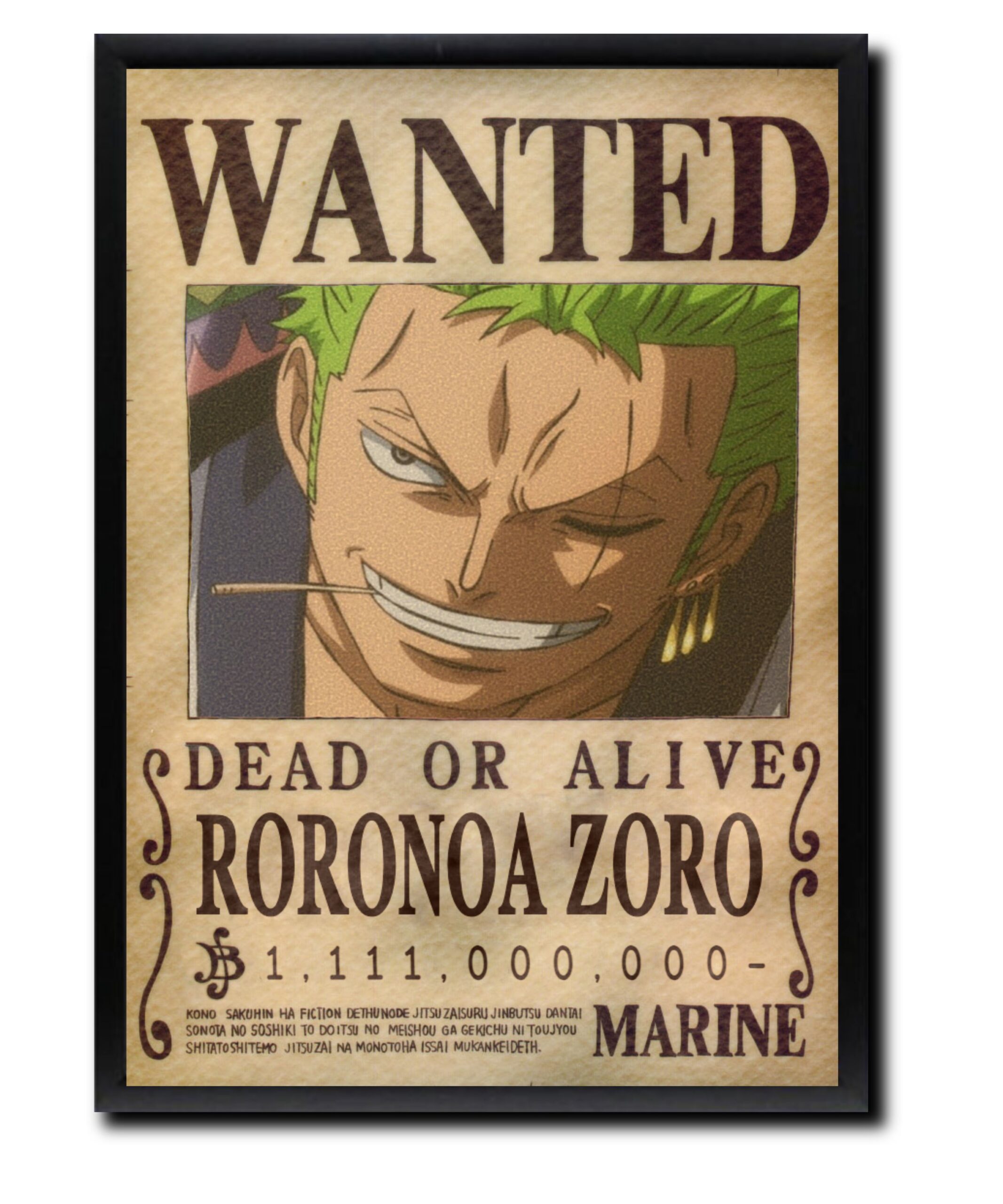 Roronoa Zoro Wanted Poster Roronoa Zoro Wanted Poster